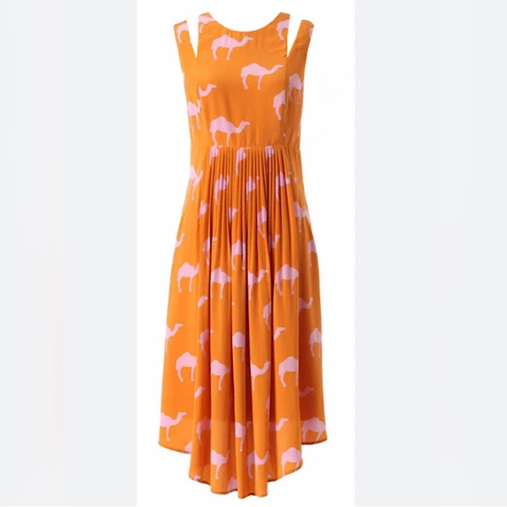 Charlotte by Charlotte Taylor Orange and Pink Camel Midi Dress Size 4.